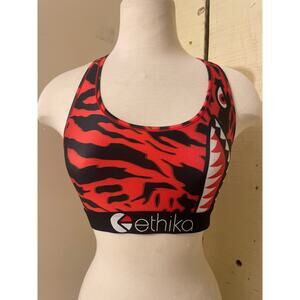 Ethika Women's Size Large Sports Bra‎ Red Black Shark Active Racerback